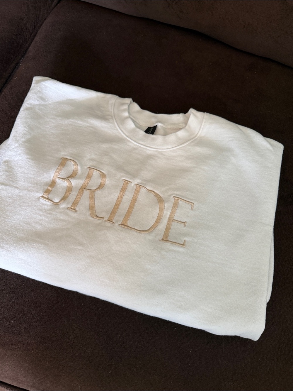 BRIDE Embroidered White Sweatshirt with Tan Lettering